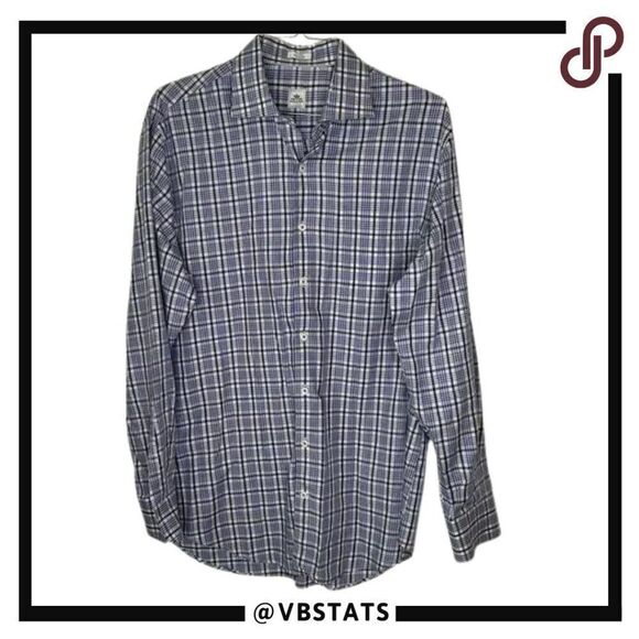 Peter Millar Blue - White - Gray Plaid Long Sleeve Shirt in Size Large - Picture 1 of 5